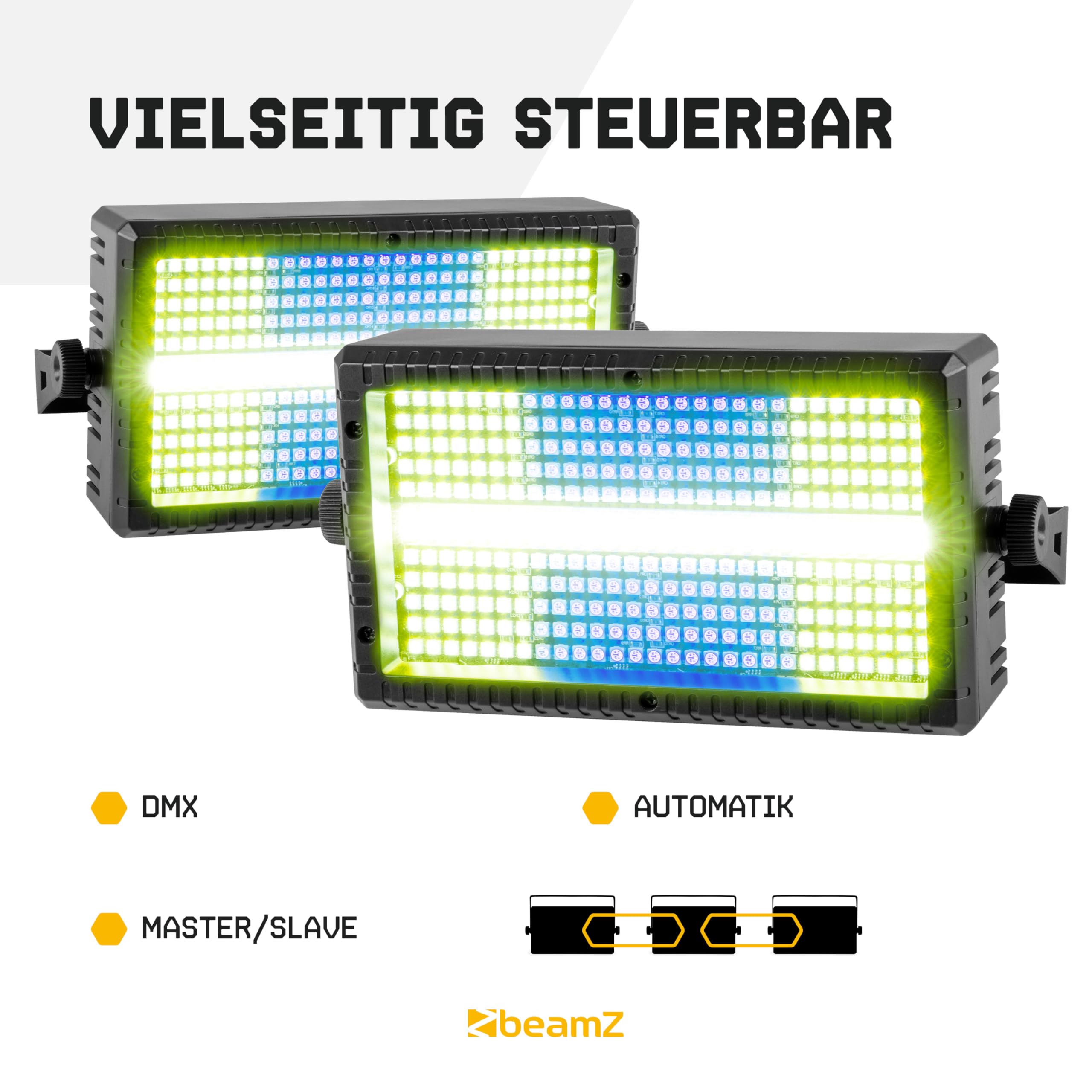 BeamZ BS336 - Stroboskop Blitzer, Blinder Wash Kombi mit RGBW LEDs – 3-in-1 LED Lichteffekt, Fernbedienung, DMX Steuerung, Disco Licht & Party Lichter für Events, Clubs & Partys