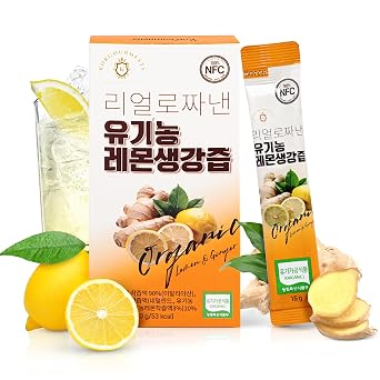 KorGourmetta | Organic 100% Lemon ginger Juice Stick NFC Fresh Squeezed Style, No Sugar Added, Non-GMO 20g x 14 Packs | 20g x 14sticks, Lemon Ginger