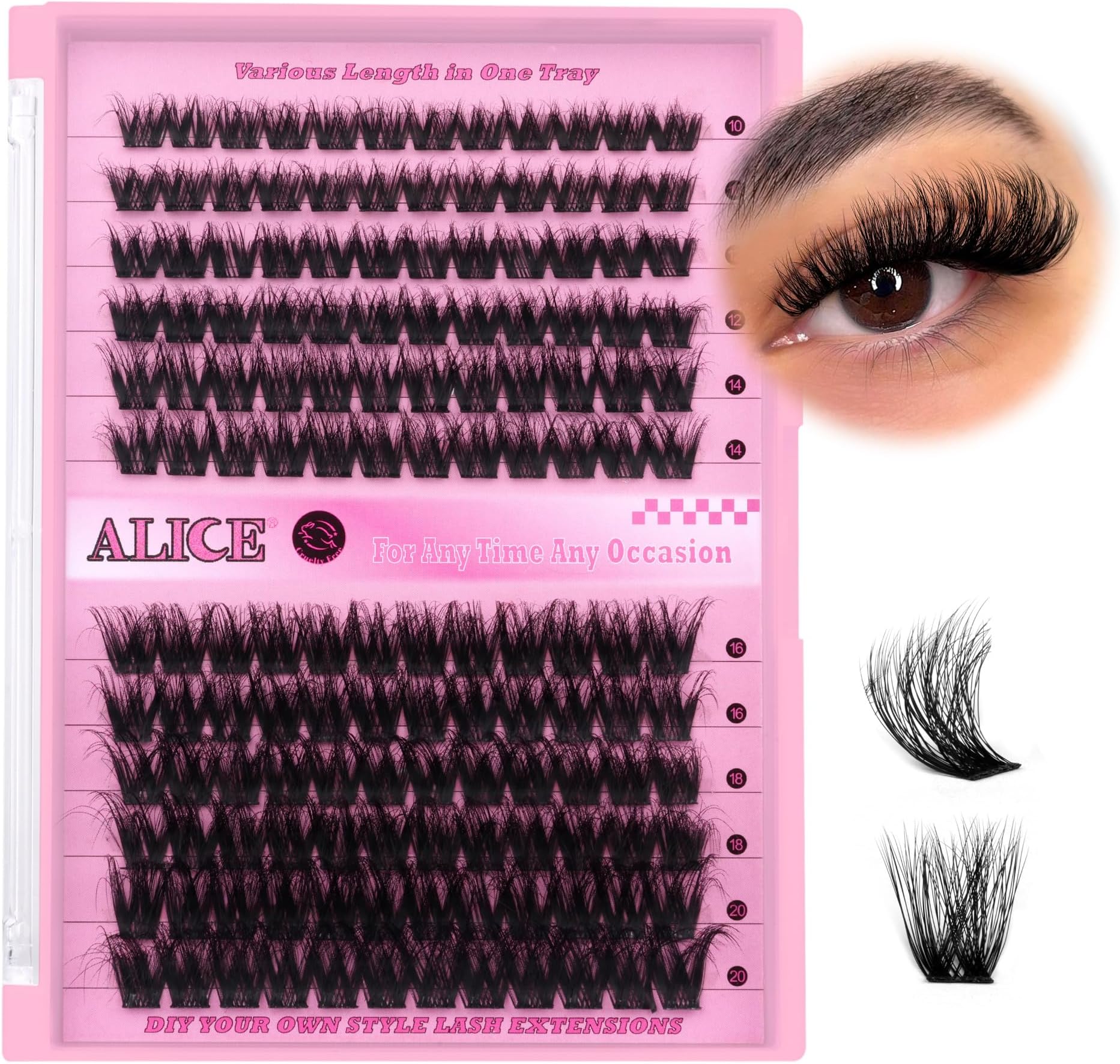 ALICE Fluffy Volume Lash Clusters DIY Lash Extensions 10-20MM Cluster Eyelashes 144pcs Wispy Individual Lashes Eyelash Extensions DIY at Home