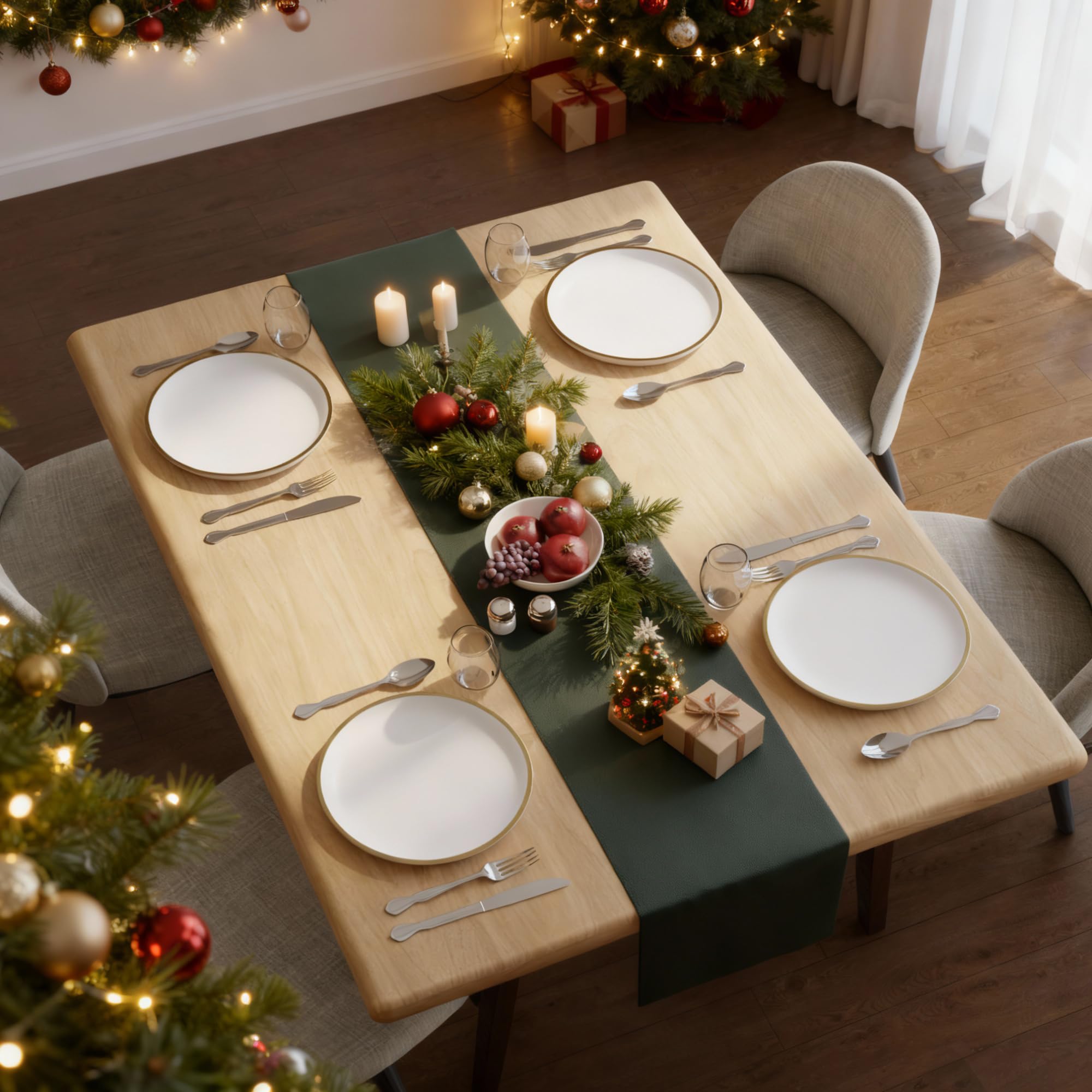 Encasa XO Faux Leather Table Runner | Size 30x183 cm with 0.7mm Thick | Waterproof & Nonslip Tricot Backing | Green Color For Dining & Kitchen Table Decor