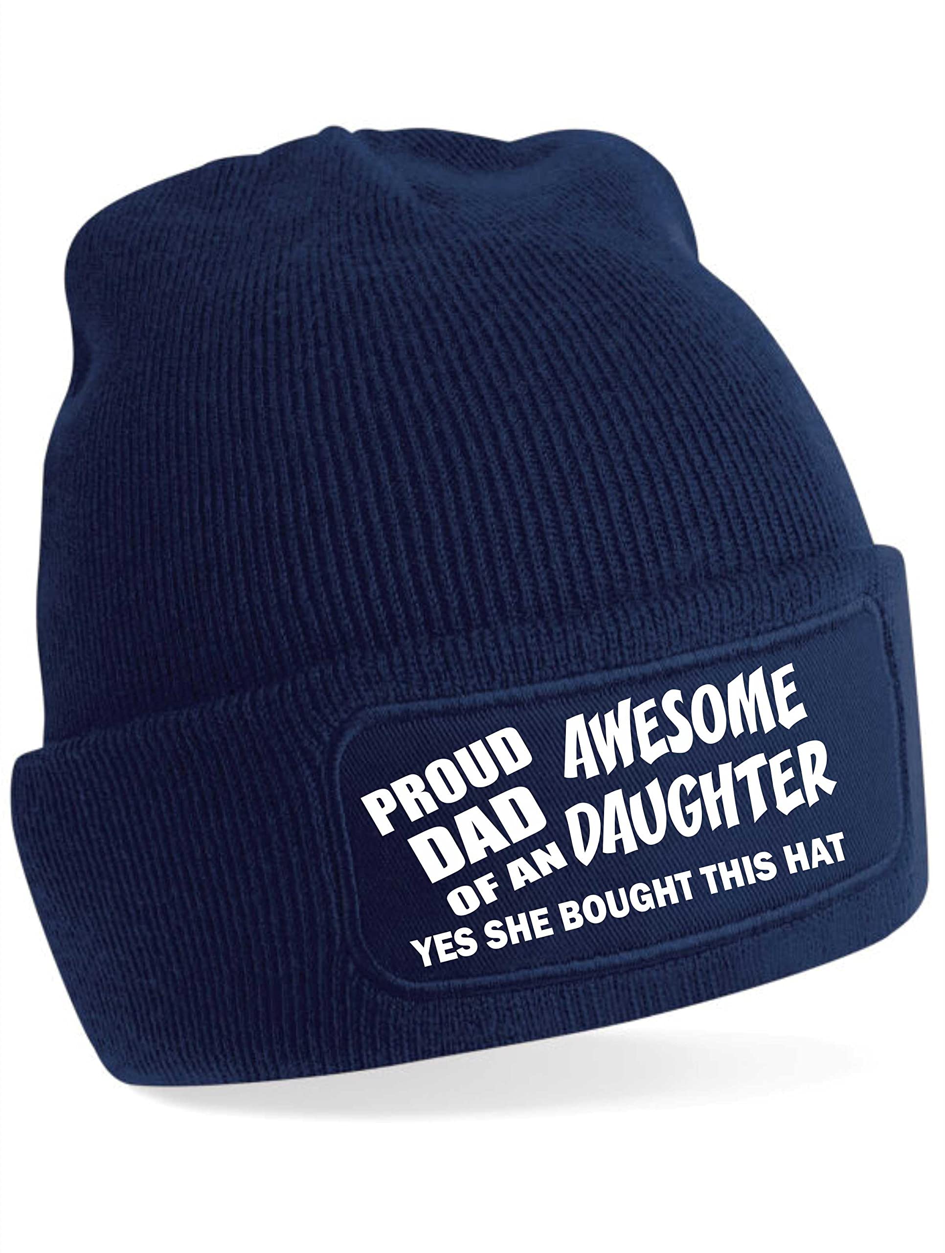 Print4u Women's Blue Proud Dad Of Awesome Daughter Gift For Men Fathers Day Beanie Hat