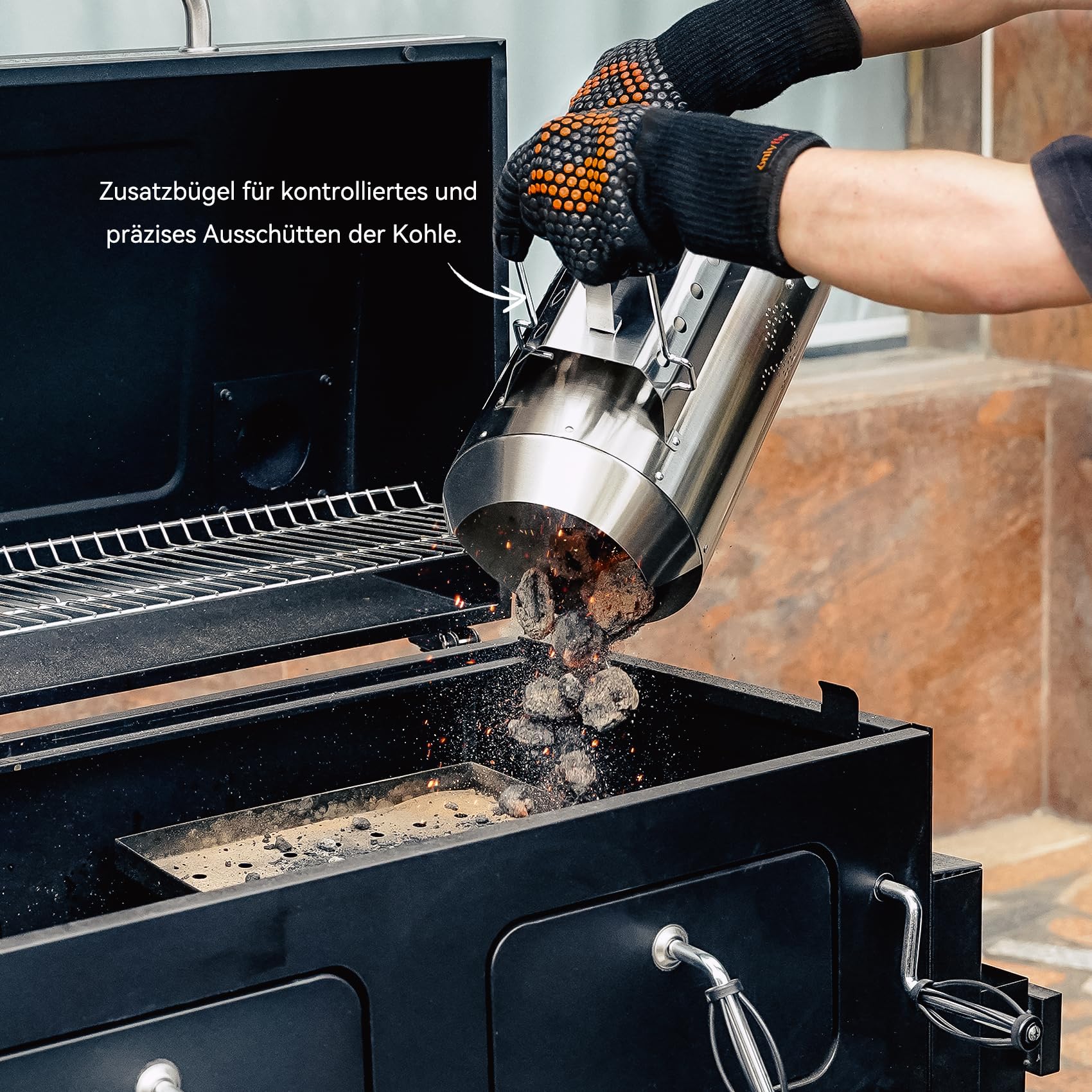 onlyfire Anzündkamin Grill, Hochwertiger Anzündkamin Edelstahl, Groß Grillkohle Anzündkamin 34,5cm Höhe, Grillkohlezünder für Holzkohle, Briketts, Ø 19cm Runder Grillkamin, Kohleanzünder Grill