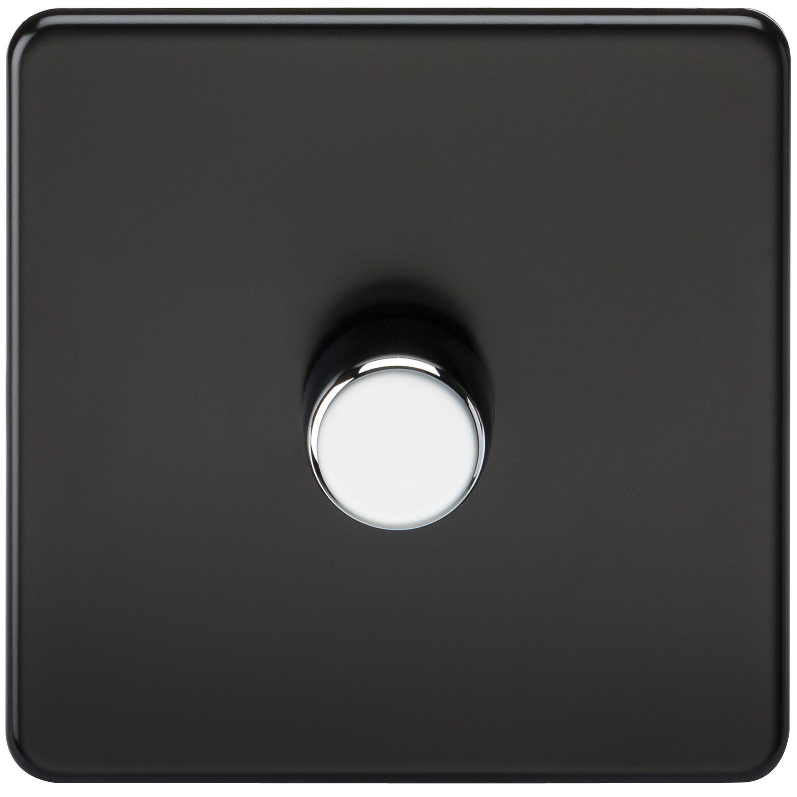 Knightsbridge Black / Chrome Sf2181mb Screwless 1 Gang Dimmer, 230 V