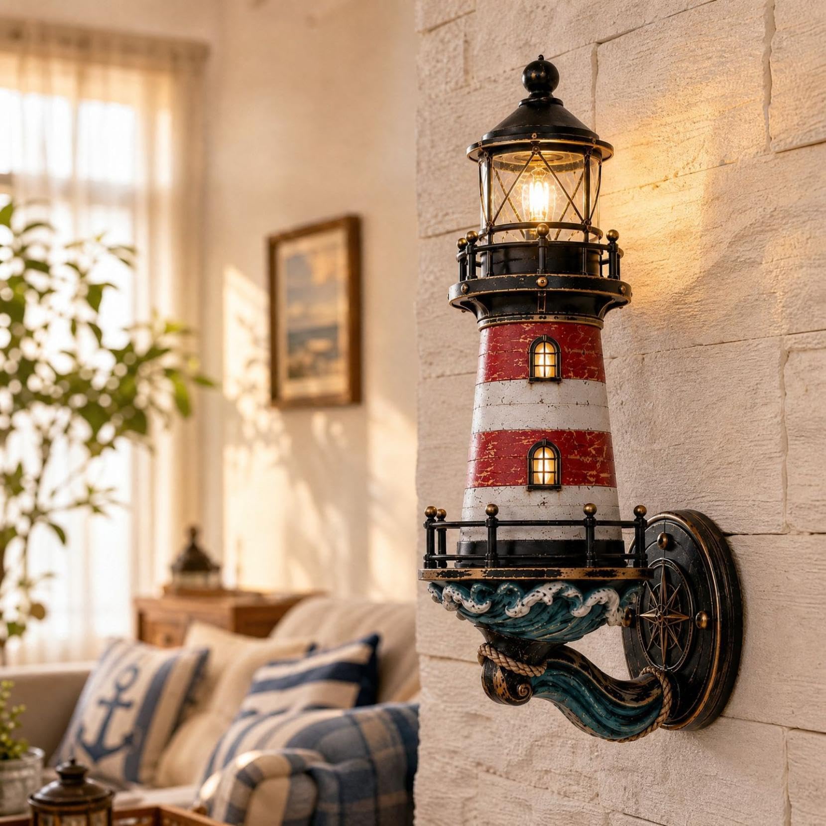 Vintage Coastal Lighthouse Wall Light, Seaside Night Lamp for Home，1pc