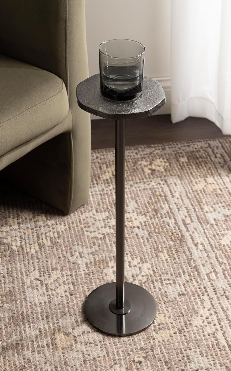 Kate and Laurel Pianka Decorative Modern Pedestal Round Drink Table, 7 x 7 x 22, Gunmetal, Cast Aluminum Mini Table with Organic Tabletop Shape for Use as Small Plant Stand or Living Room Accent