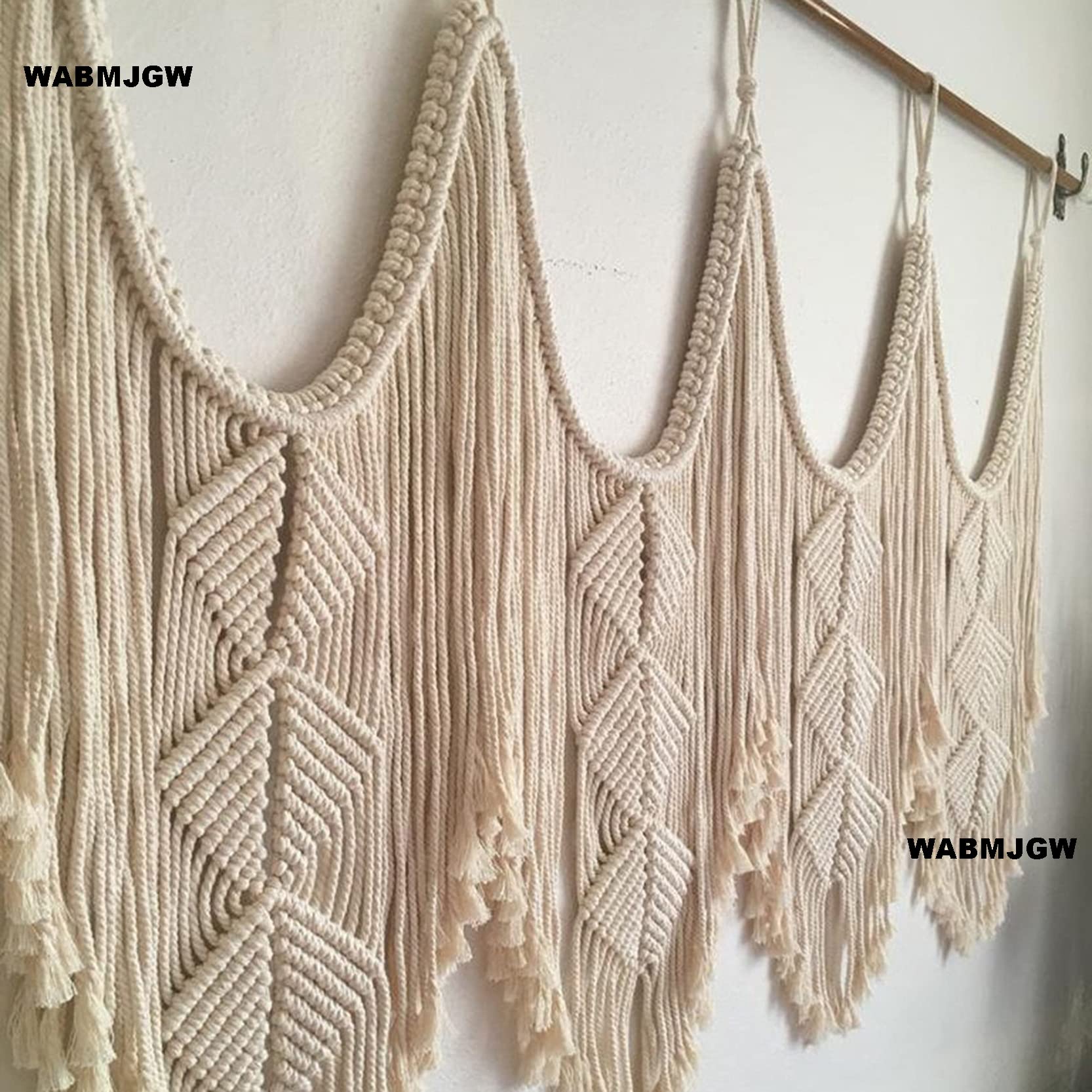 Tapiz Colgante de Pared de macramé Grande Bohemian, con Pasador de Madera, Tapiz de Pared Tejido de macramé Hecho a Mano Borla Arte Cuerda de algodón decoración de Pared,Beige-140x110cm