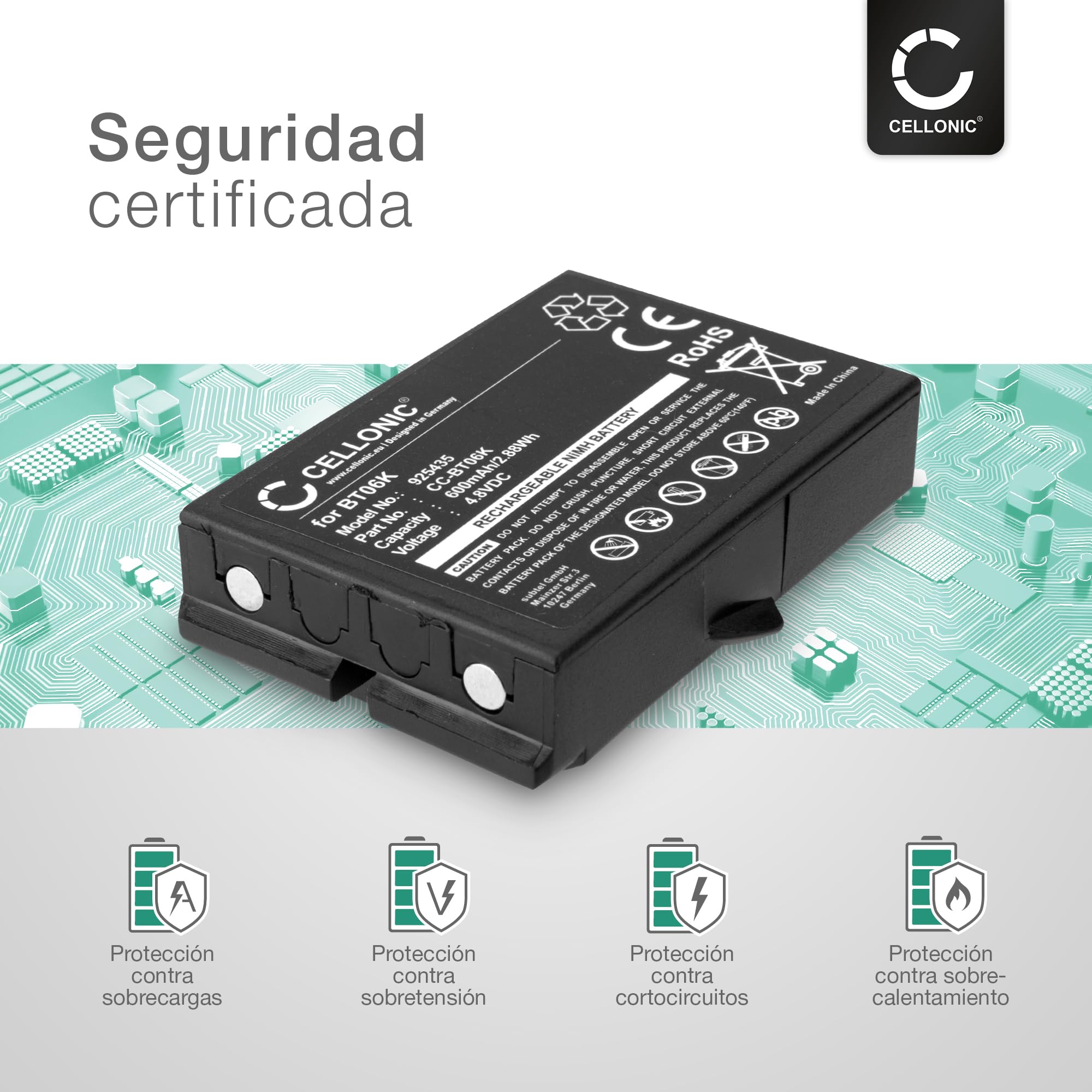 CELLONIC 2X Batería Compatible con Ikusi BT06K, TM70, 2303692, T71 | 2x, (600mAh-4.8V-NiMH), Control Remoto Batería, para Ikusi ATEX transmitters, RAD-TS, T70-1, RAD-TF transmitters, T70-2