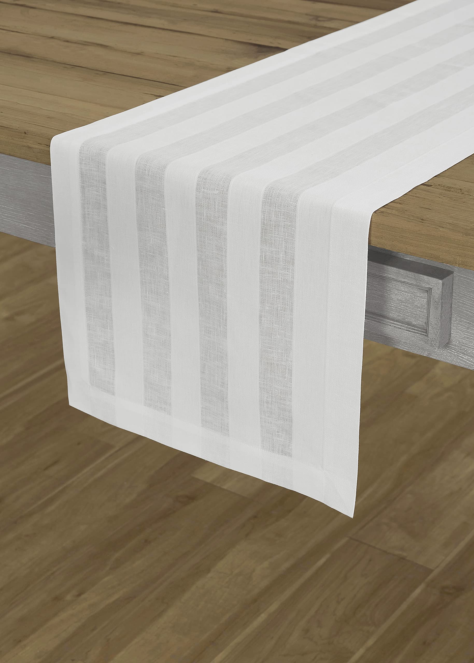 Solino HomeLinen Table Runner – 14 x 72 Inch Doro White – Linen Cotton Table Runner for Spring, Easter, Summer – Zoe, Handcrafted from Natural Fabric