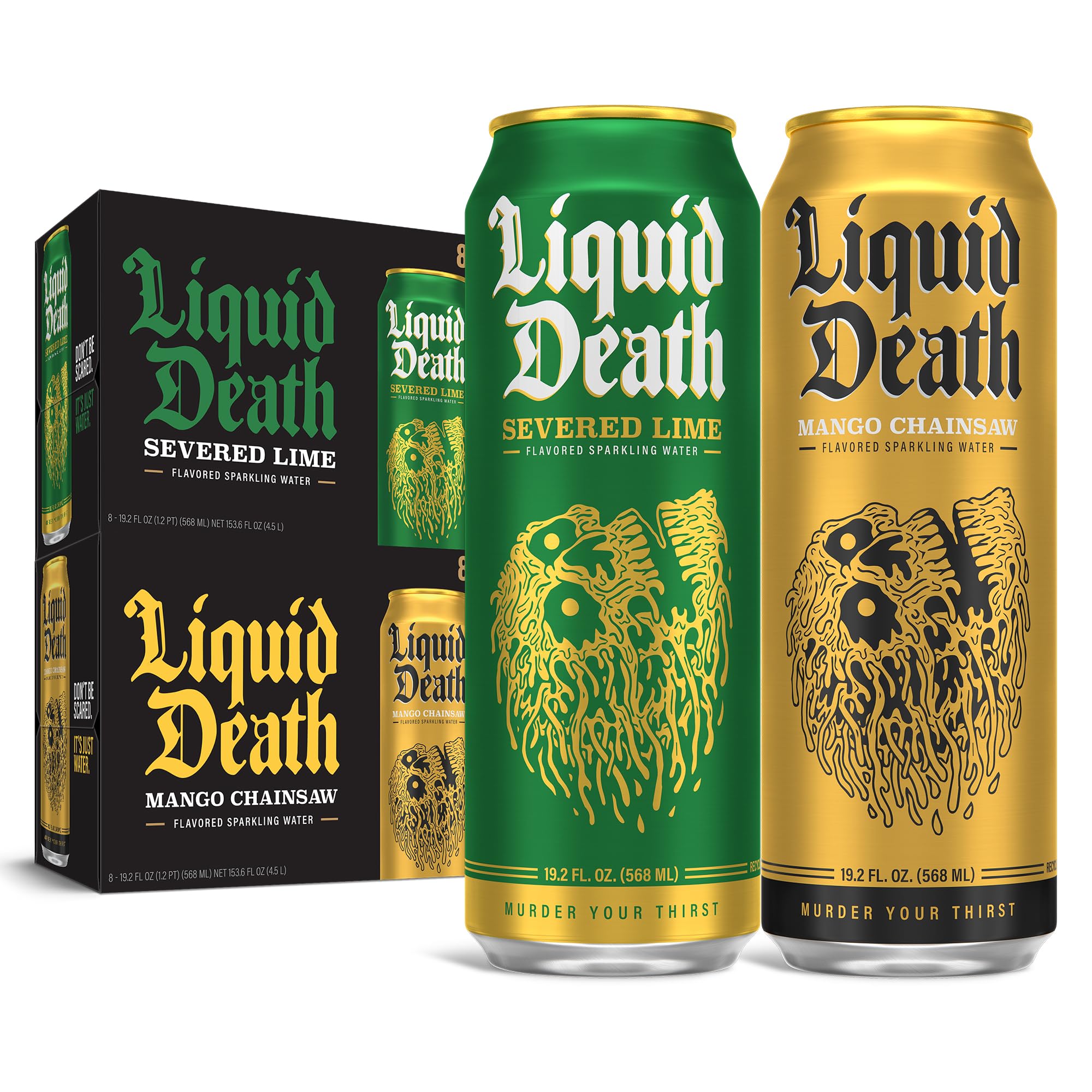 Liquid Death Lime & Mango Mixed Pack, 19.2 oz King Size Cans (16-Pack)