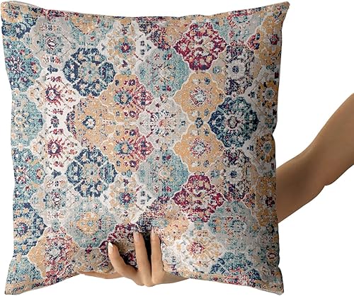 Miniatura 2 de Kawani Juego de 2 fundas de almohada de estilo bohemio étnico bohemio de 18 x 18 pulgadas, color verde azulado, rojo, naranja, azul, alfombra