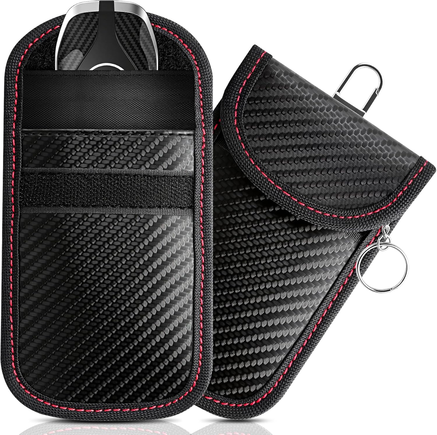 Amiss 2 Pack Faraday Bag for Car Keys, Key Fob Protector Shielding Cage, Anti-Theft Faraday Pouch, Car RFID Signal Blocking Case, Anti-Hacking Blocker, Car Accessories(Red-line, S)