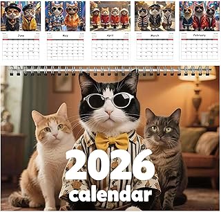 2026 猫カレンダー壁 12ヶ月 吊り下げ可能 おもしろ猫カレンダー 2026年1月~12月 壁スケジュールプランナー コイル綴じ付き オフィス 学校 自宅 書斎 部屋 装飾