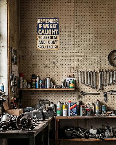 Miniatura 6 de Cartel de metal divertido para decoración de pared con texto en inglés "Remember If We Get Caught", placa de póster de arte retro para hombre,