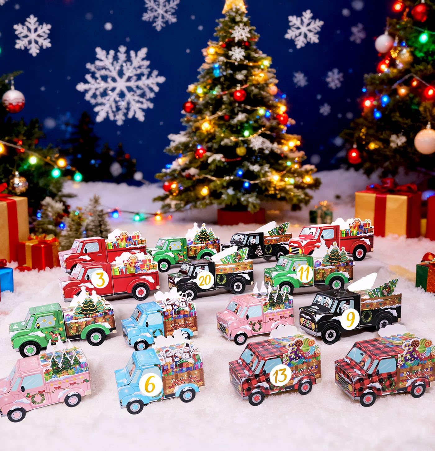 HEIPINIUYE 24 leere Adventskalenderboxen zum Selbstbefüllen, DIY leere Weihnachts-Countdown-Kalender 2025 befüllbare Adventskalenderbox für Kinder Erwachsene Xmas Truck Kalender Geschenkboxen