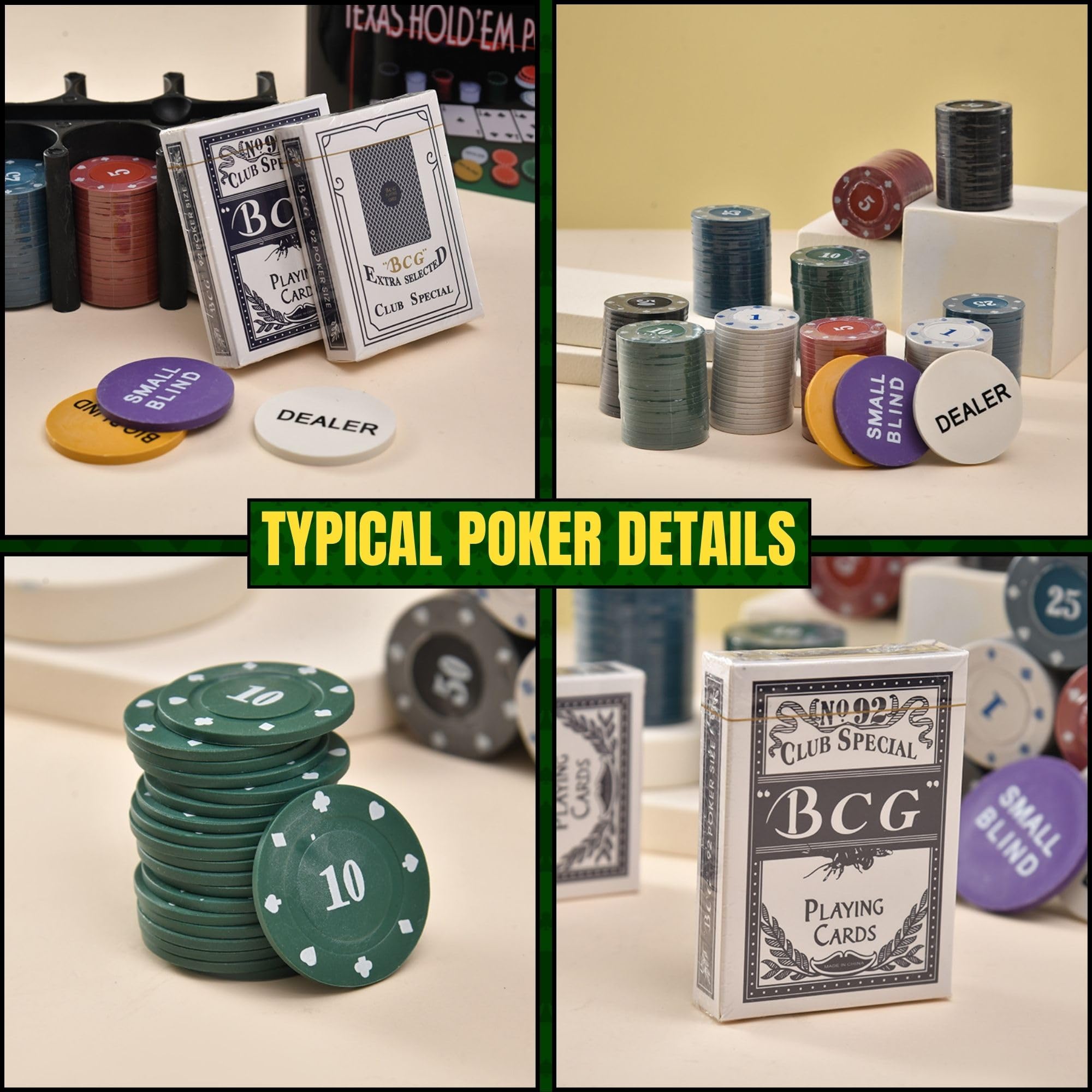 MAGIC SELECT Set da Poker Texas Hold Em 200 Fiches 2 Carte Dealer Tappetino Scatola Metallo