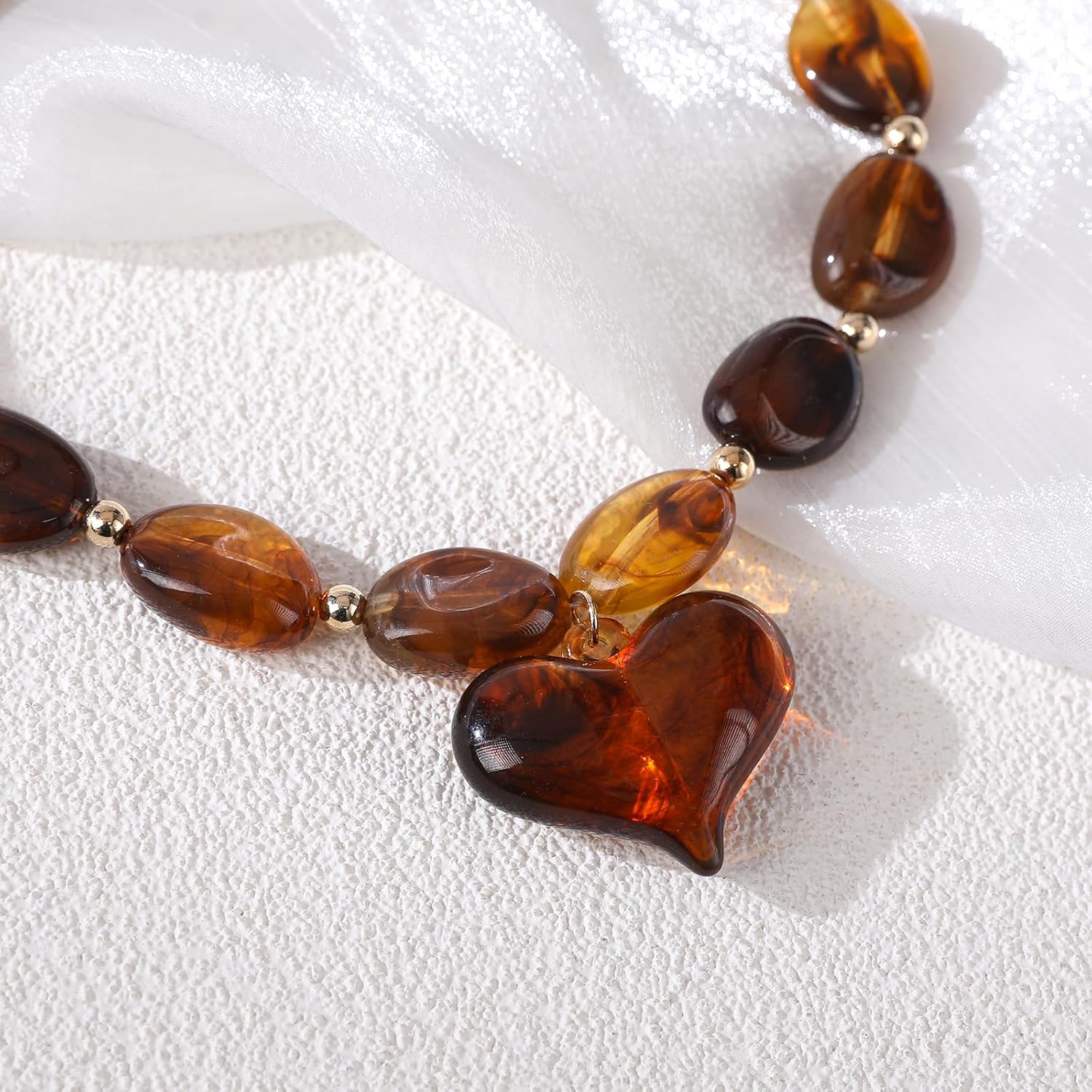 Chunky Heart Necklaces for Women - Exaggerated Statement Puff Beaded Necklace with Heart Pendant, Amber Acrylic Necklace Gift for Girlfriends Wife Mom Formal Casual Gift - Image 5