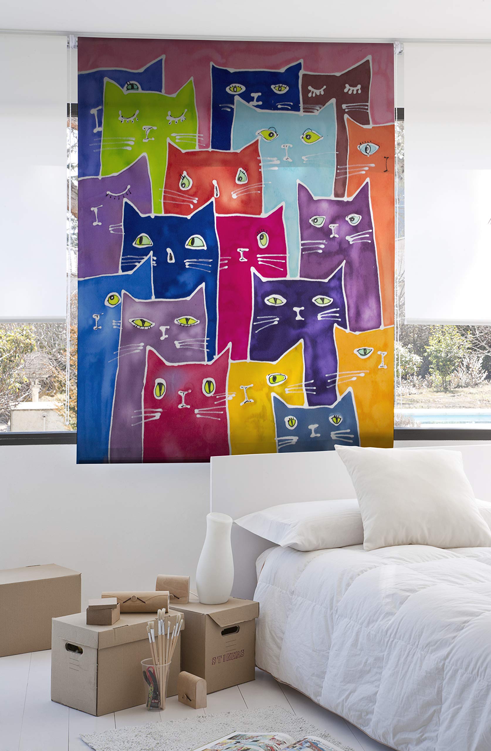 Estoralis Animales| Estor Enrollable Diseño Moderno|Sin Taladrar Translúcido Estampado | Modelo A-235 | 75 x 150 cm (Ancho/Alto) Tamaño Tela 72 x 150 cm | Estores para Ventanas y Puertas