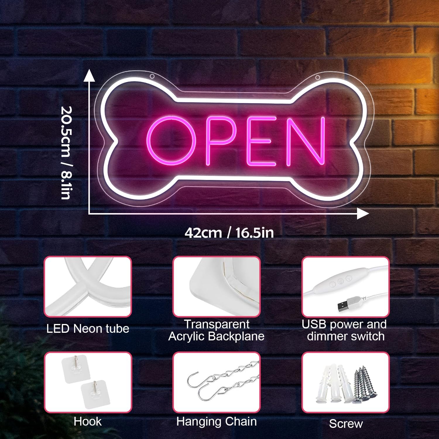 Led Neon Open Sign For Business, Dog Bone Neon Sign Art Pet Shop, Welcome Sign For Business Walls Window Bar Salon Art Hotel Wall Decor - Image 5