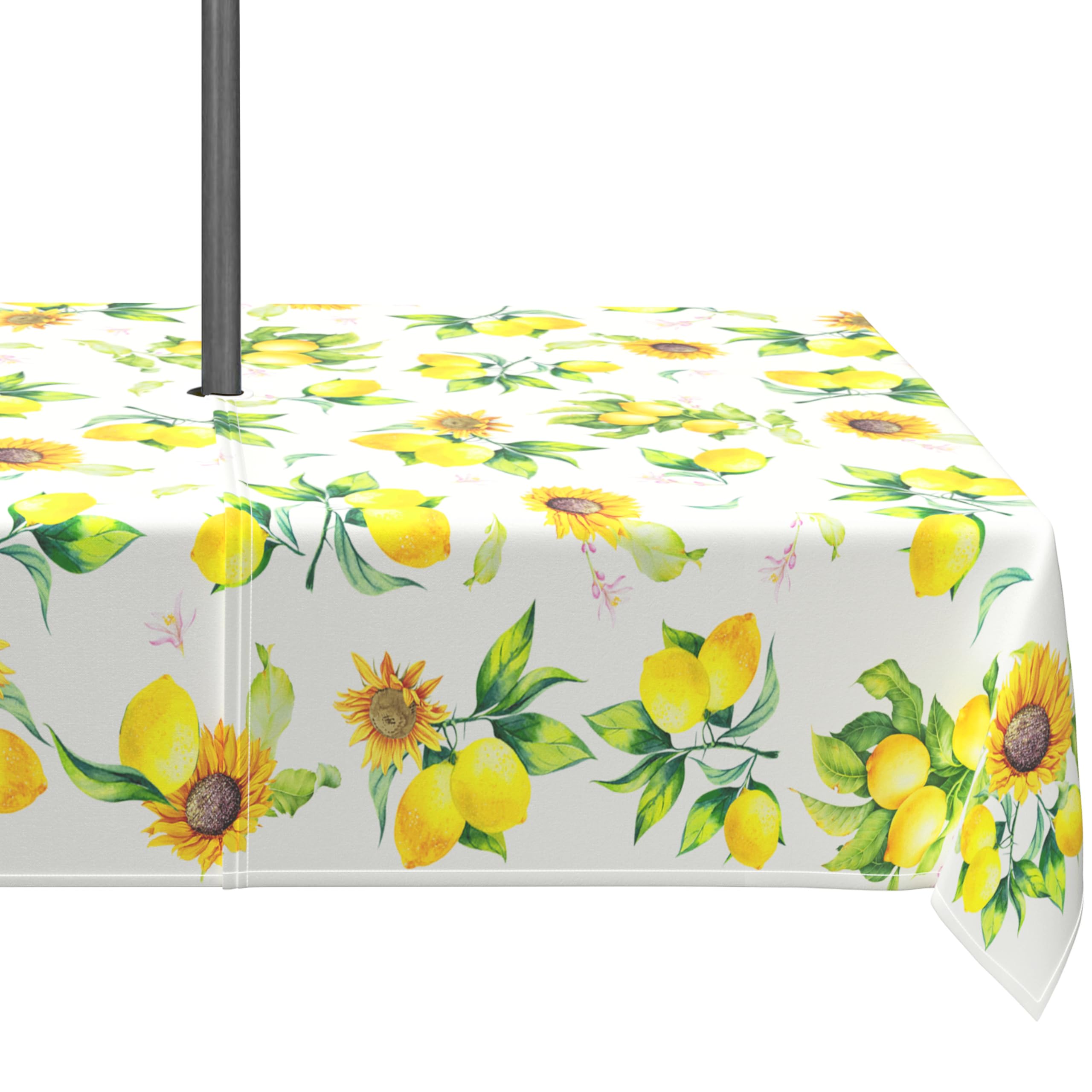 Virtumob Outdoor Tablecloth with Umbrella Hole and Zipper, Rectangle Patio Table Covers for Spring/Summer, Machine Washable Outdoor Picnic Table Cloth (Lemon Sunflower, 60" × 84" Rectangular)