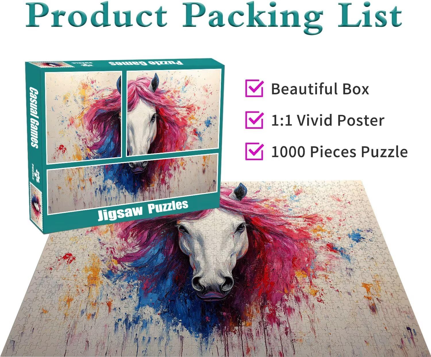 Pferd Puzzle für Erwachsene Kinder Anspruchsvoll 5000 teile Impossible Klassische Puzzles Schwer Abstrakt ab 8 9 10 Jahre Mädchen Jungen Jigsaw Kunst Educa,für Dekoration und Geschenke 105x156cm t-619