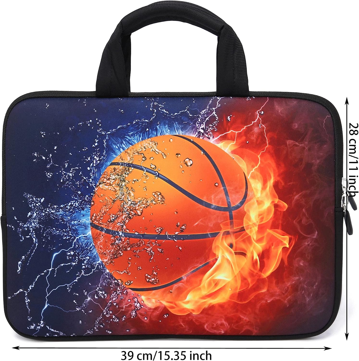 14 15 15.4 15.6 inch Laptop Handle Bag Computer Protect Case Pouch Holder Notebook Sleeve Neoprene Cover Soft Carrying Travel Case for Dell Lenovo Toshiba HP Chromebook ASUS Acer (Cool Basketball) image 2