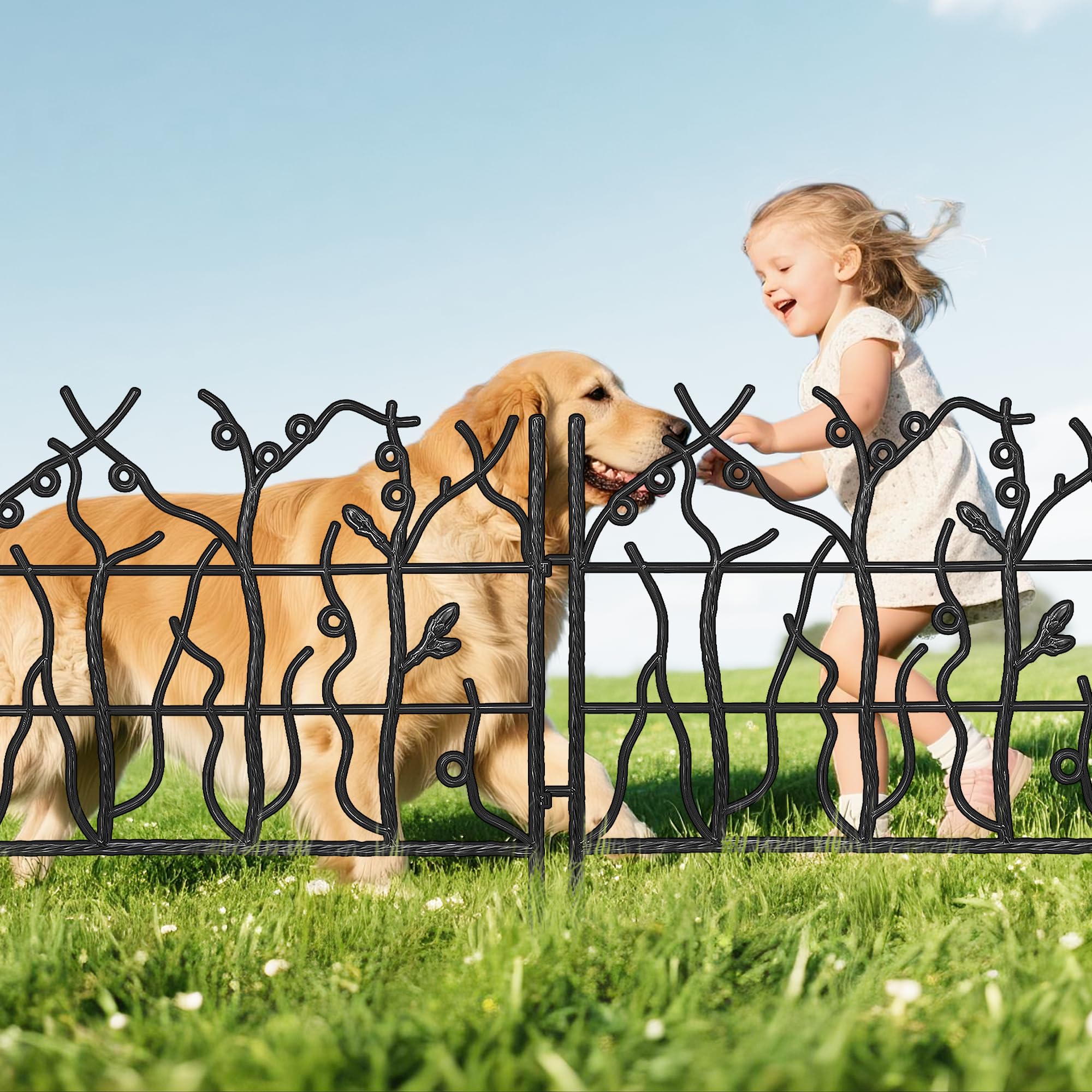 AMAGABELI GARDEN & HOME 5 Panel 26in(H)×11.5ft(L) Decorative Garden Fences and Borders for Dogs No Dig Rustproof Metal Fence Panels Garden Edging Animal Barrier Fencing for Flower Bed Yard Patio