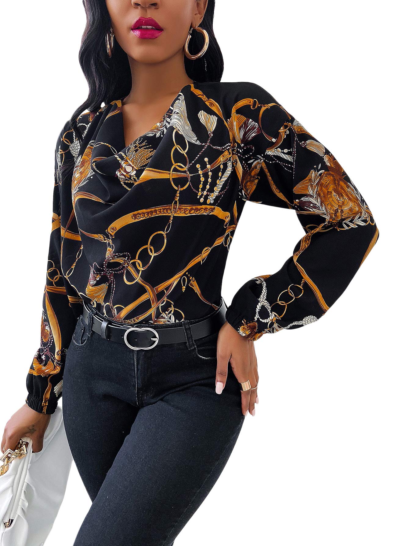 Women's Frill Trim Stand Collar Long Sleeve Elegant Workwear Blouse Top Shirts