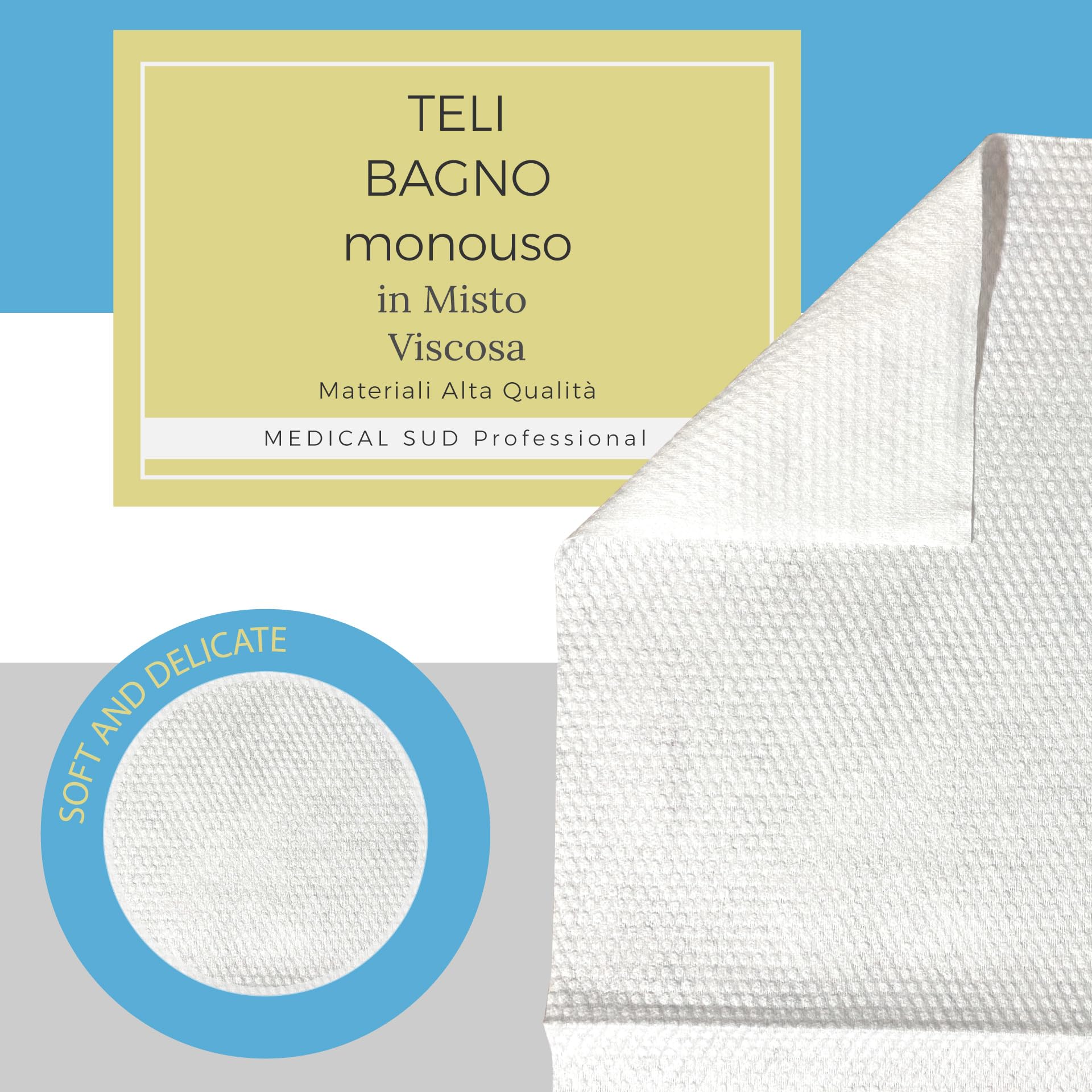 MEDICAL SUD PROFESSIONAL 60 Teli Bagno Monouso In Morbida Viscosa Cm 100 x 180 Teli Doccia Usa e Getta Super Assorbenti