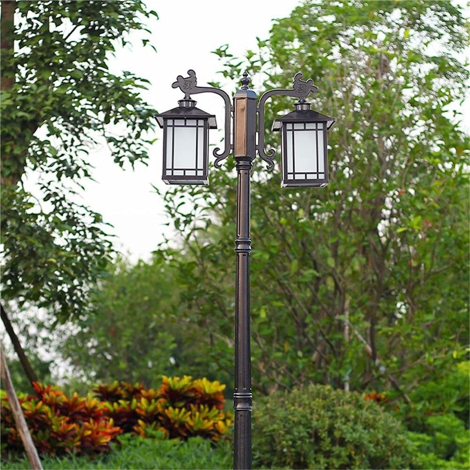 Lampy Solarne Na Słupku, Zewnętrzne Lampy Na Słupku, 2-Lampowe Lampy Zewnętrzne Na Słupku, Lampa Na Dziedzińcu, Aluminiowe, Wodoodporne, Wysokie Lampy, Klasyczne Zew,One Color-Height 230cm