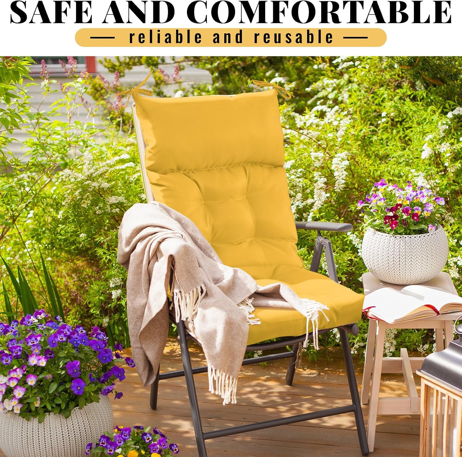 Sintuff 4 Pcs 44 x 21 x 4 Outdoor Chair Cushion Patio Chair Cushions Seat/Back Tufted Pillow with Ties Water Resistant Replacement Indoor Patio Furniture Outdoor Furniture (Solid Color,Yellow)