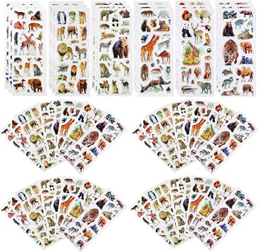 42 Sheets 3D Fluffy Jungle & Zoo Animal Stickers for Teenagers, Handmade Scrapbooking, Water Bottle, Skateboard, Party Favors