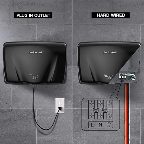 Miniatura 11 de JETWELL Secador de manos compacto para baños Comercial- Secador de manos de alta velocidad de acero inoxidable con interruptor de calefacción- Acero