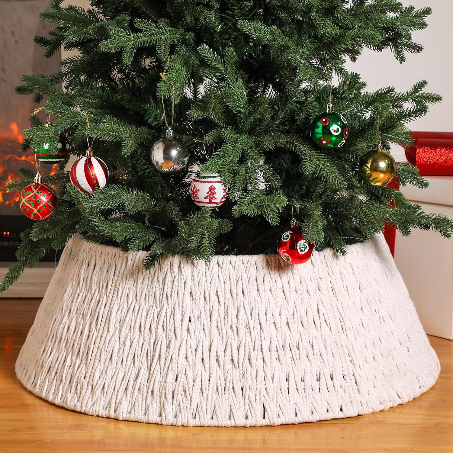Amazon.com: Preboun 28" Boho Christmas Tree Collar Farmhouse White ...