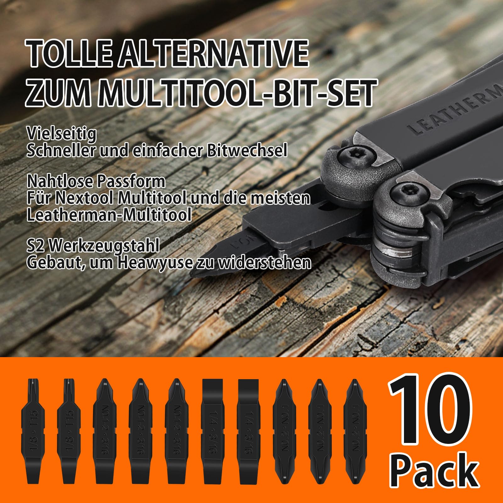 NexTool Bit Kit, 10 PCS Replacement Screwdriver Bits for Multitool-Durable S2 Steel #1, #2 & #1-2 Phillips + 1/4 - Image 2