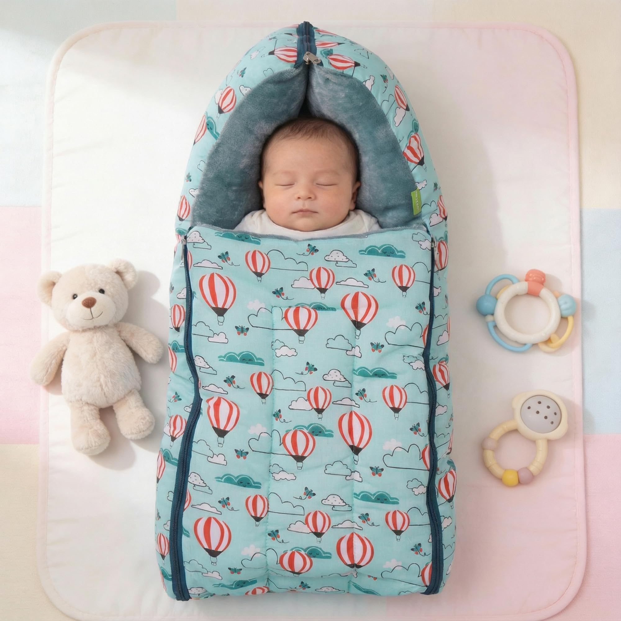 Baybee 3 in 1 Velvet Cotton Baby Bed, Printed Sleeping Bag - Portable Bassinet for Co-Sleeping (Dark Green)