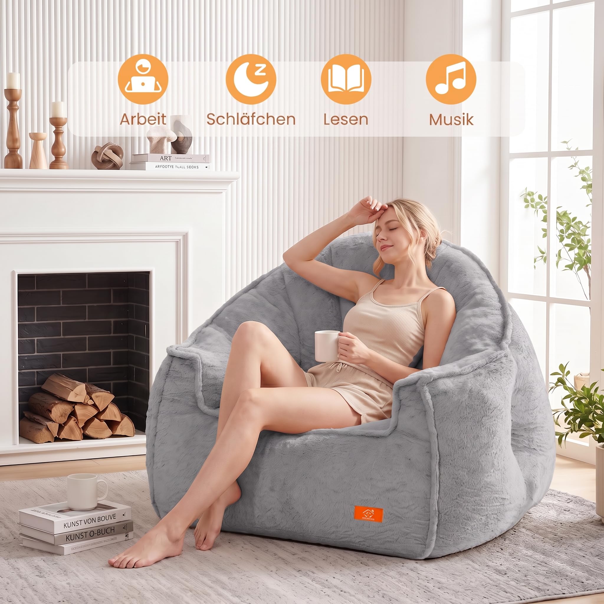 MeMoreCool XXL Sitzsack für Erwachsene, Muschelform Bean Bag Chair Grau