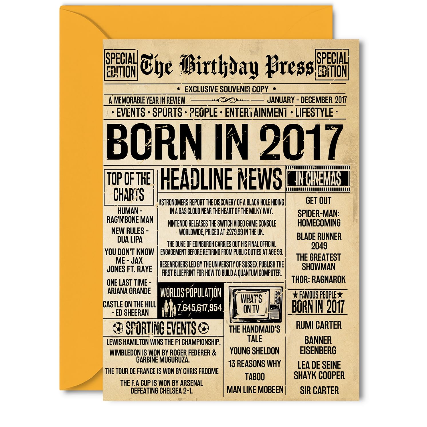 9th Birthday Card for Girls Boys - The Birthday Press Newspaper - Happy 9 Birthday Cards for Granddaughter Daughter Brother Cousin Nephew Grandson, 5x7 Inch Bday Greeting Cards