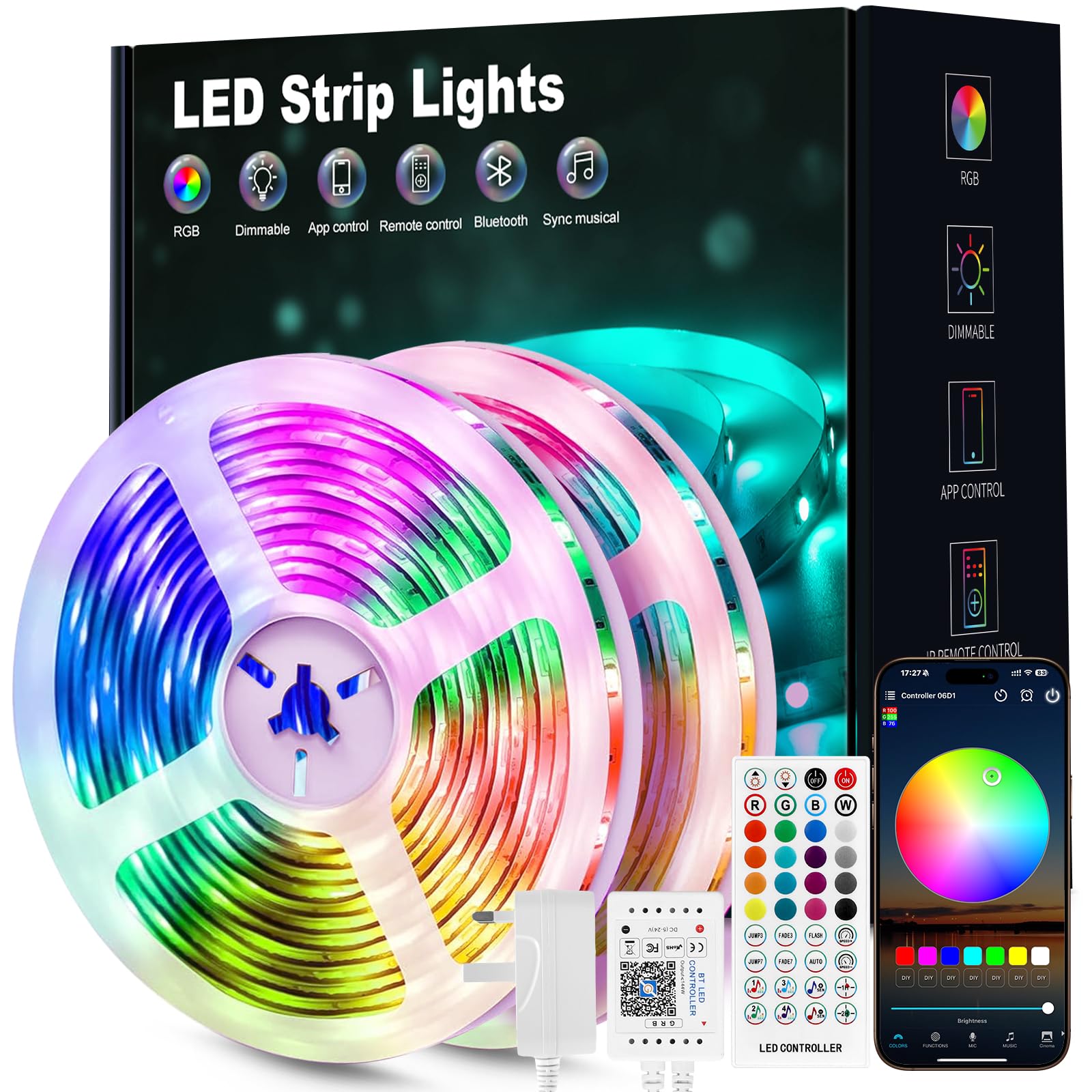 Beaeet Beaeet LED Strip Light 20m, RGB Music Sync Colour Changing LED Lights for Bedroom, Smart Ambient Lights with Bluetooth App & Remote Control, Flexible Design, Kitchen, Ceiling, Gaming, Home Decoration