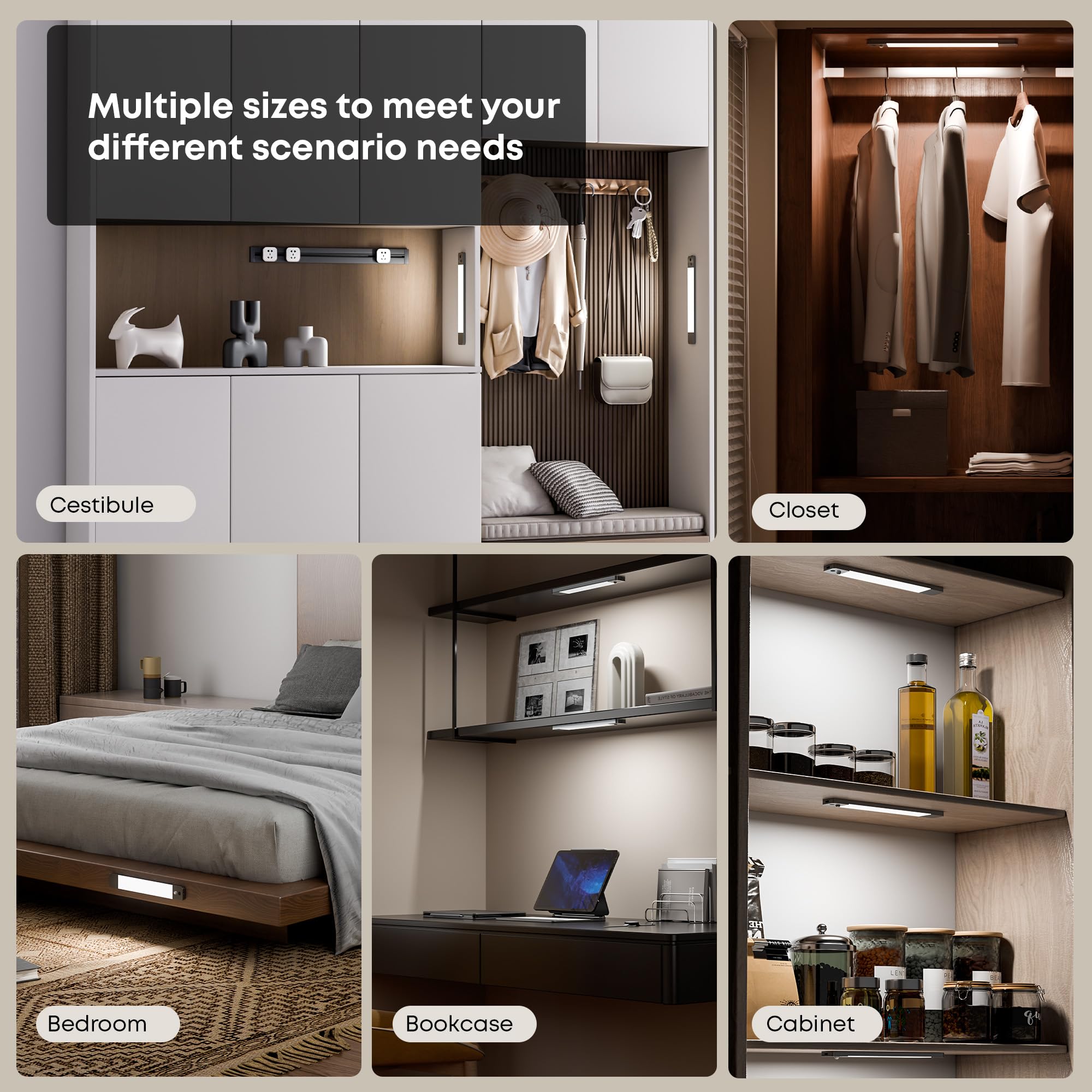LROLTEF Luz Led Armario Cocina - 25CM 1500mAh Lampara Luces Recargable con Sensor de suspensión manual & Sensor de Movimiento Interior sin Cables - Inteligente Lamp Nocturna para Mueble | 2 Piezas