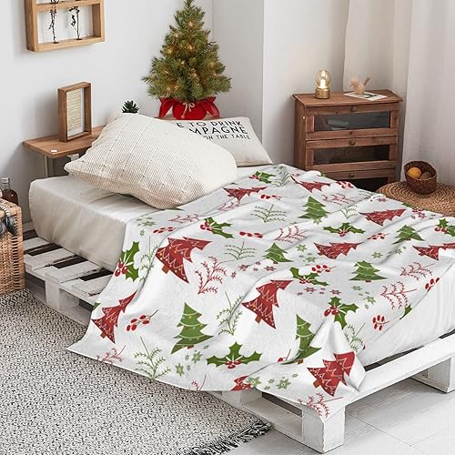 Miniatura 5 de Manta de franela con diseño de copo de nieve, árbol de Navidad, regalo de Navidad, sin copos de nieve, para sala de estar, dormitorio, sofá, manta