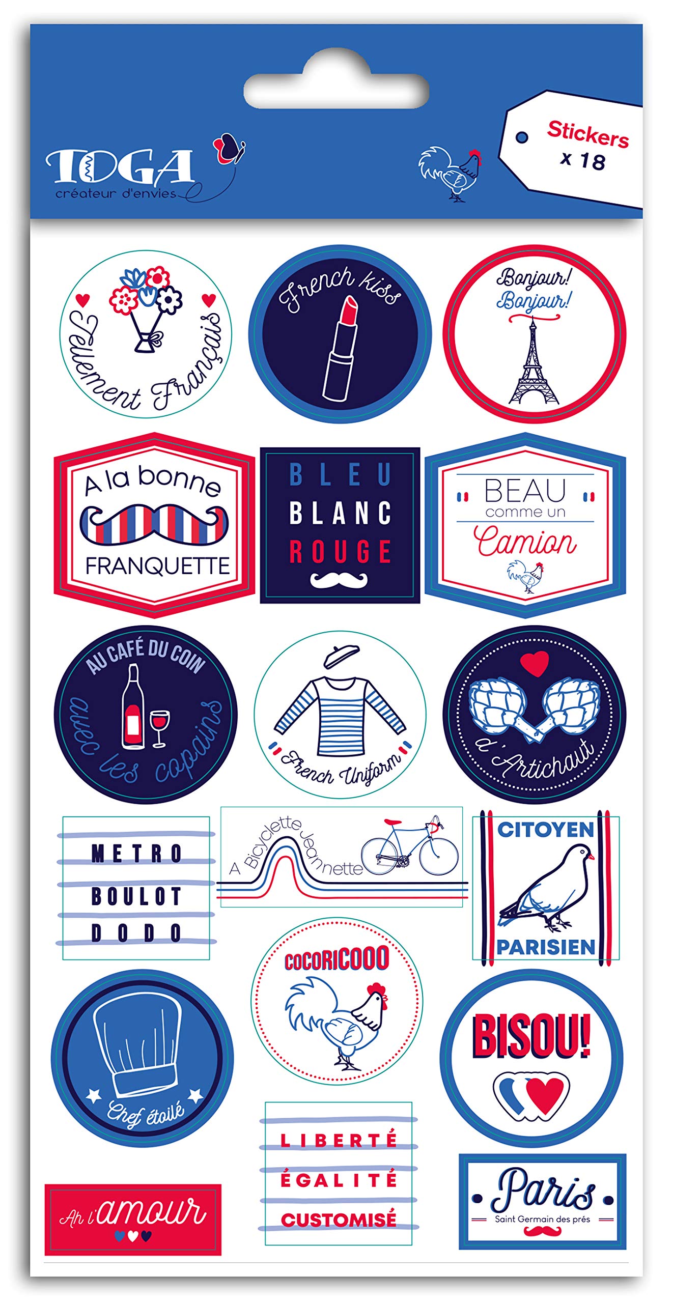 Toga Stickers Frenchy, azul, blanco, rojo, talla única