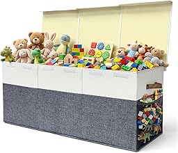 Extra Large Toy Storage Box with Lid, Collapsible Kids Toy Box, Sturdy Toys Storage Chest Bin Organizer Basket with Dividers for Kids, Boys, Girls, Living Room, Bedroom, Nursery, Playroom, 40"x14"x16"