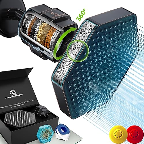 AquaHomeGroup Juego de cabezal de ducha filtrado de lujo, filtro de ducha de 20 etapas para agua dura, cloro, fluoruro, metales pesados, cabezal de