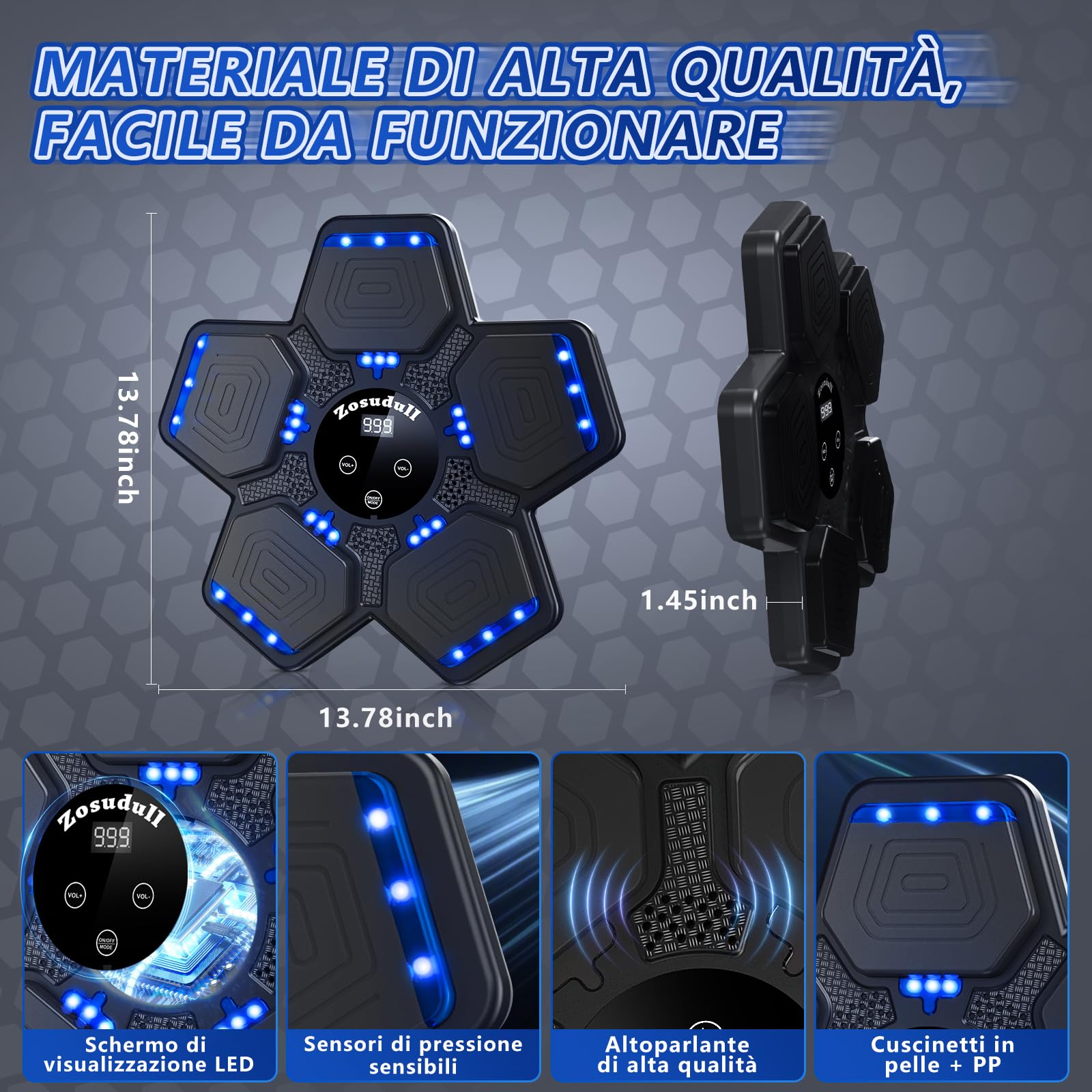 Macchina da Boxe Musicale, Smart Music Boxing Machine con Luce LED, Dispositivo di Boxe Bluetooth Boxe Musicale per Bambini/Adulti, Obiettivo da Boxe Montato a Parete con Guanti da Boxe