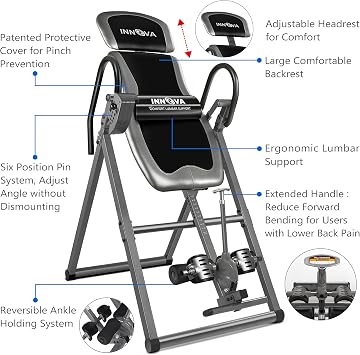 Innova Health and Fitness Inversion Table with Adjustable Headrest, Reversible Ankle Holders, and 300 lb Weight Capacity - Standard A