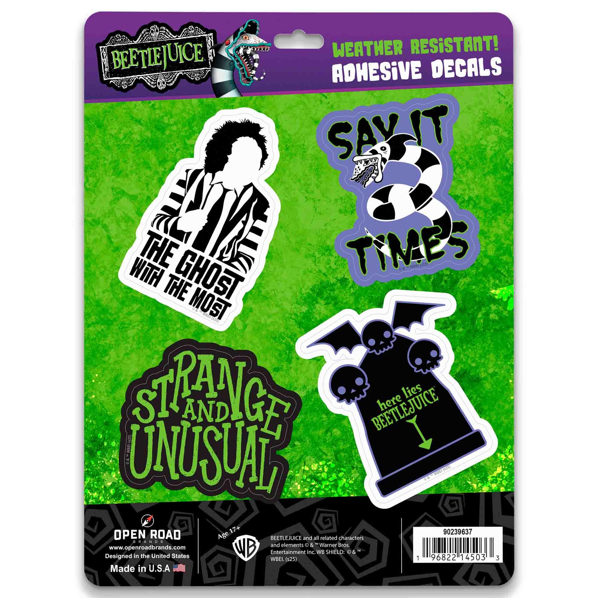 Calcomanías Beetlejuice de vinilo resistente al agua y adhesivo gótico de terror