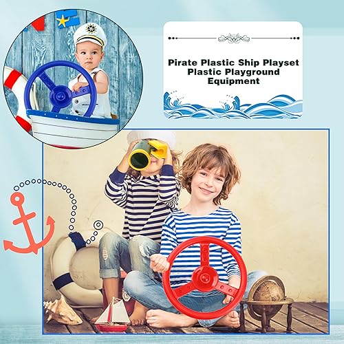 Miniatura 4 de Juego de 2 volantes de plástico pirata con herramientas de montaje para niños, parque infantil, gimnasio al aire libre (azul, rojo)