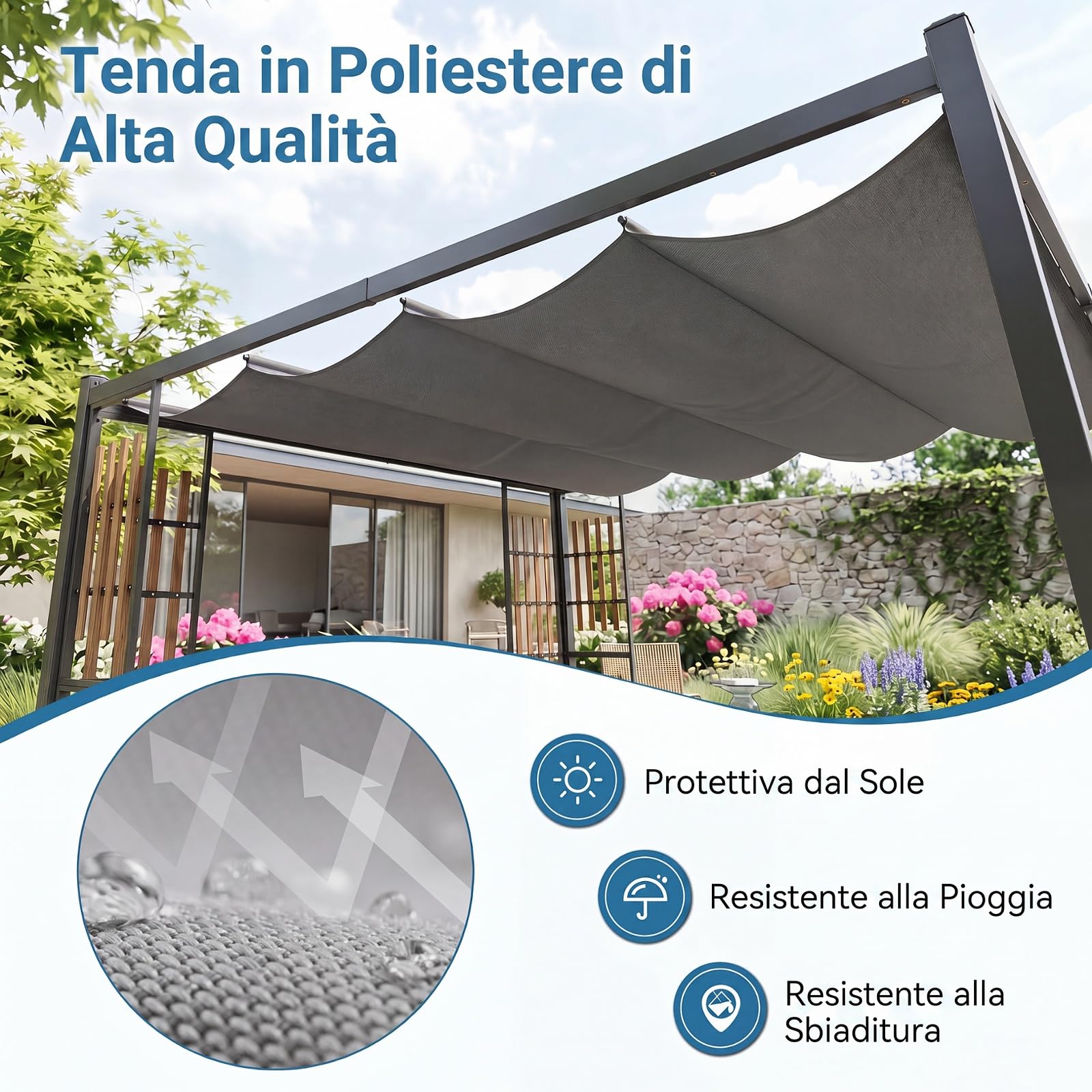 COSTWAY Gazebo da Giardino, Gazebo da Esterno con 2 Paraventi, Copertura Avvolgibile, Struttura Metallica e 8 Picchetti per Mercatini, Fiere e Campeggio, 230 x 230 x 220 cm (Stile 1)