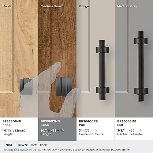 Miniatura 3 de Amerock  Pomo de gabinete  Negro mate  1-12 pulgadas (1.496 in) de longitud  Davenport  paquete de 1 unidad  Pomo de cajón  Herrajes para gabinete