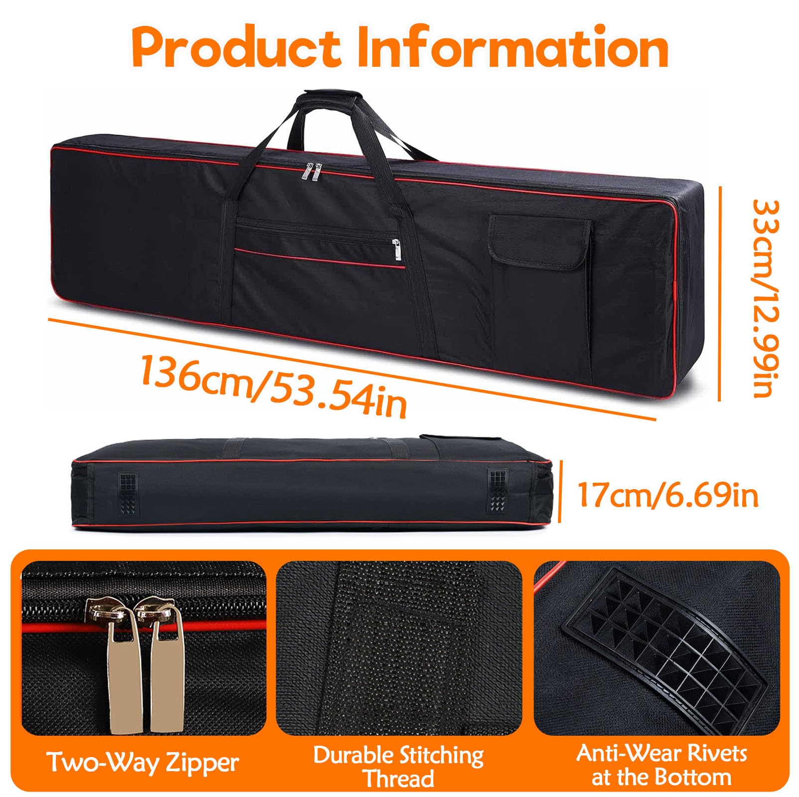 Custodia Tastiera da 88 Tasti con Manici Rinforzati e Spallacci Regolabili, Custodia Pianola Digitale Tessuto Oxford Impermeabile 600D per Proteggere Pianoforte